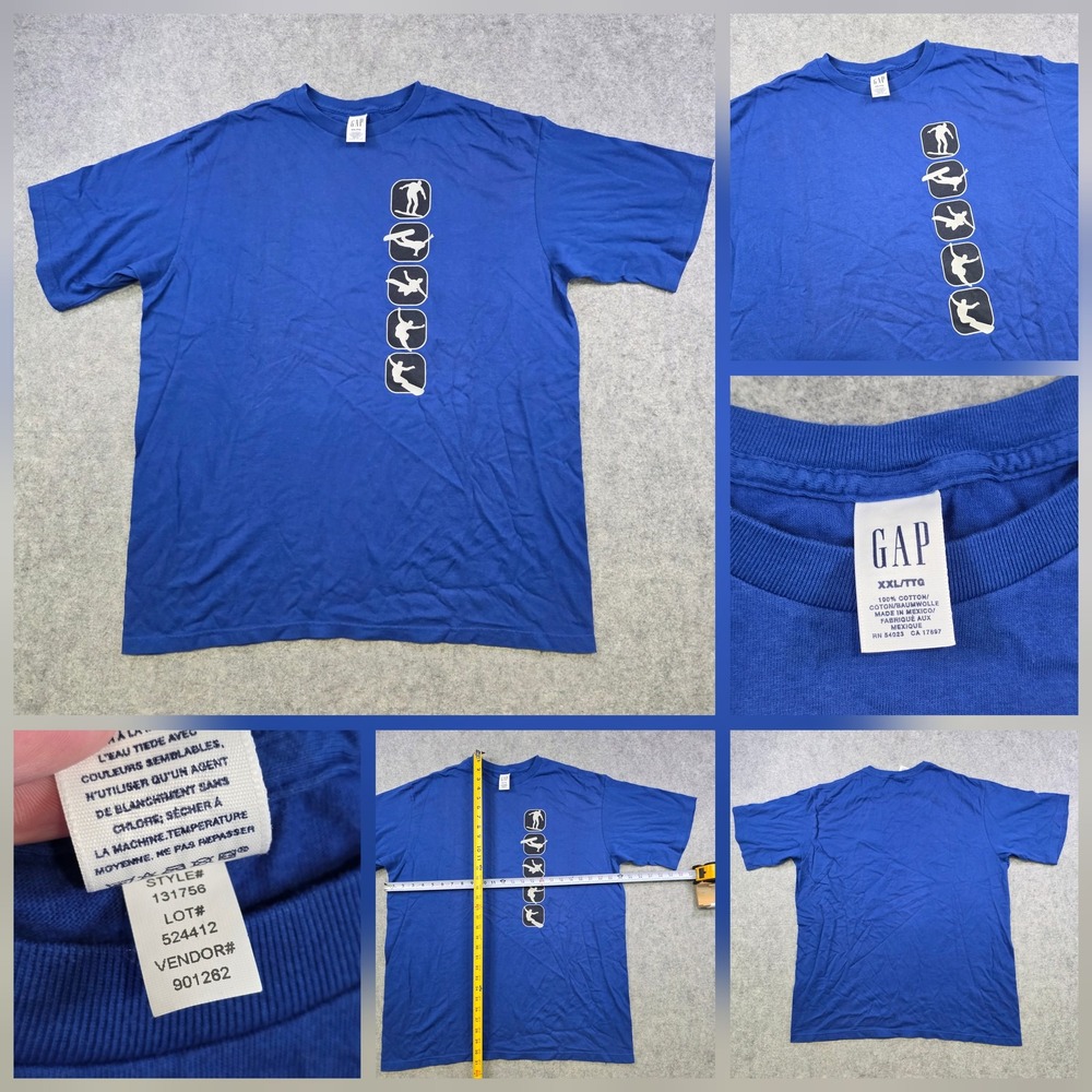 VTG Gap T Shirt Mens 2XL Blue SnowBoard Sports Silhouette Graphic Tee Cotton